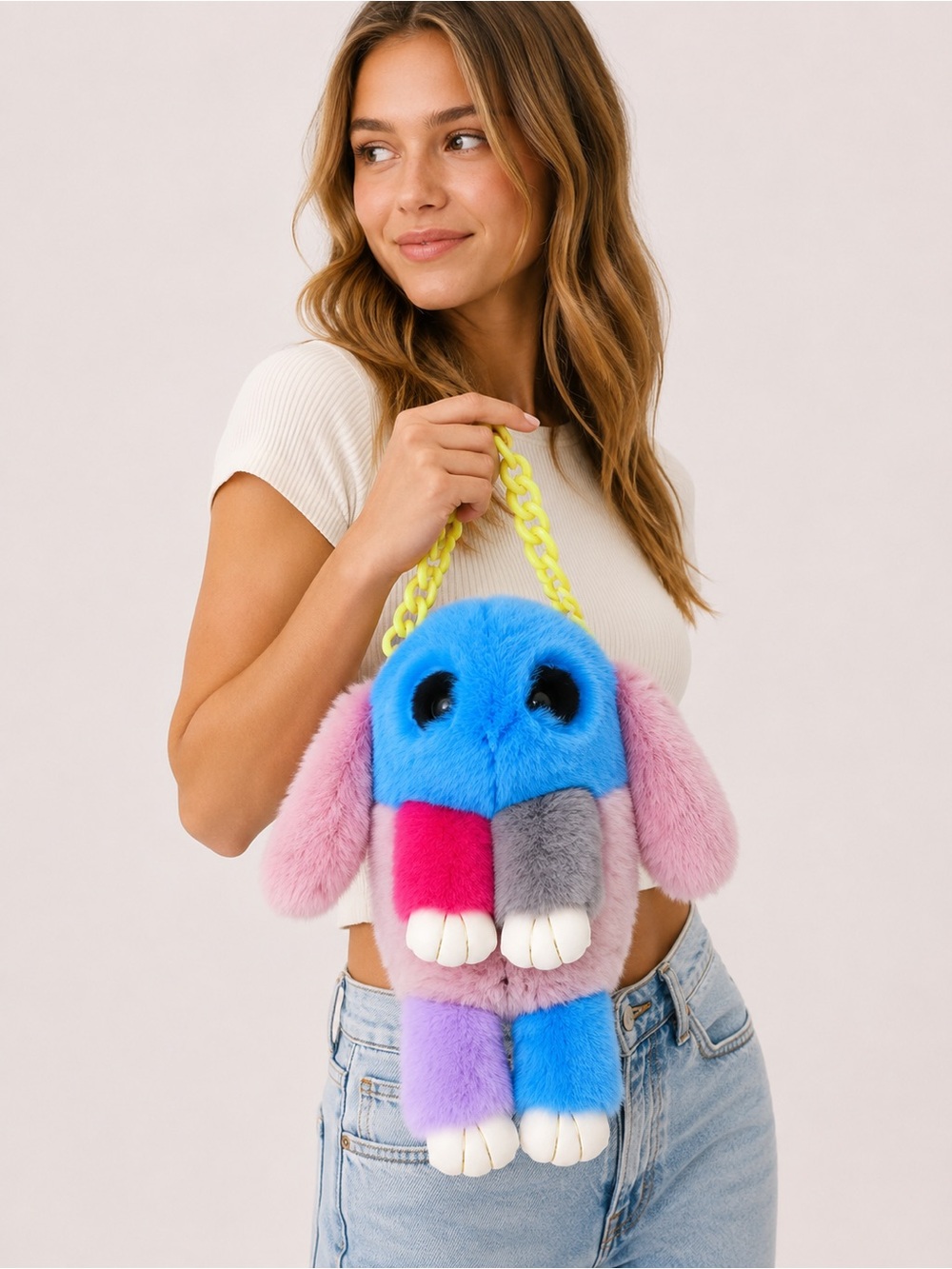 Super Soft Color-Block Bunny Handbag